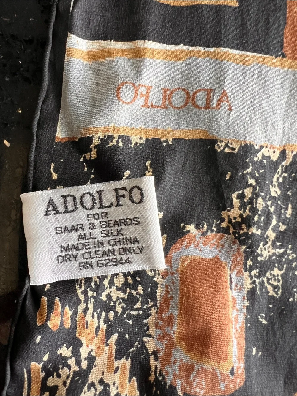 Adolfo For Baar And Beards Silk Scarf Tribal Geometric Brown Black Gray 11x53”
